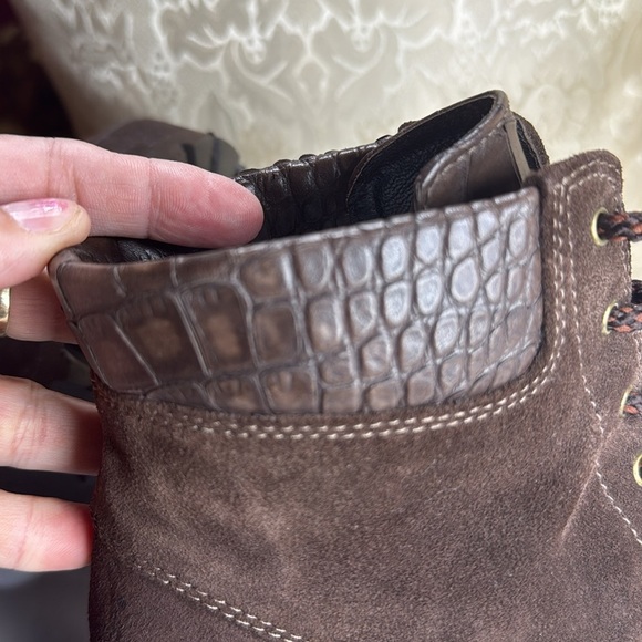 (E4) Stuart Weitzman Brown Suede Chunky Heel Lace Up Platform‎ Boots Size 7.5 - Picture 11 of 13
